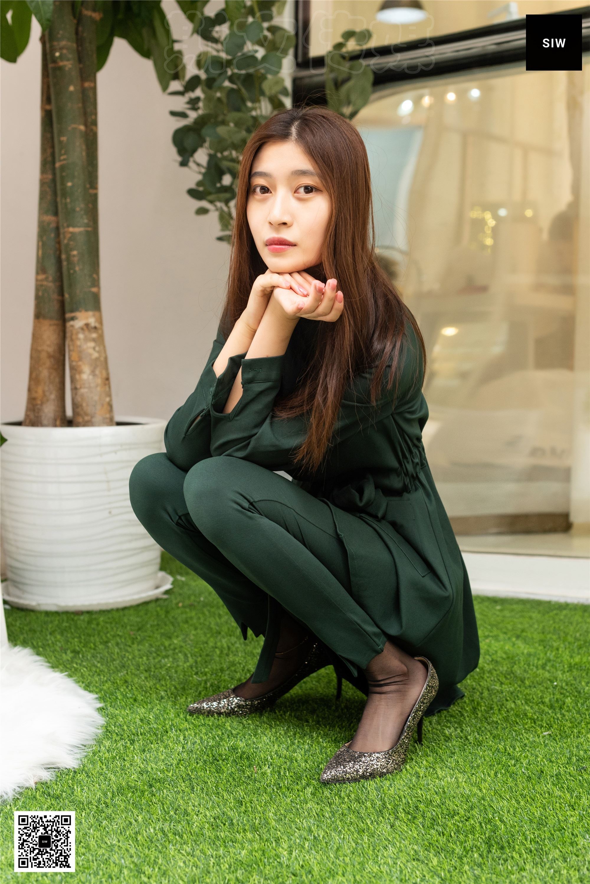 SIW斯文传媒 062 小香风墨绿纯棉气质小脚裤两件 - 甄真